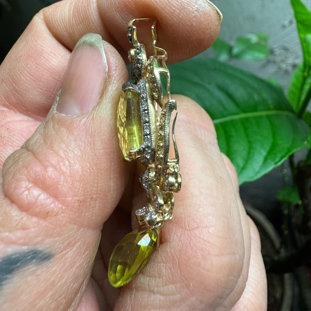 Estate LeVian 18k Gold Citrine Diamond Drop Pendant - Picture 7 of 12